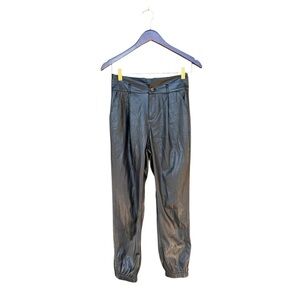 PAIGE High Rise Pleated Mayslie Joggers Black Vegan Leather Size 00 Grunge City